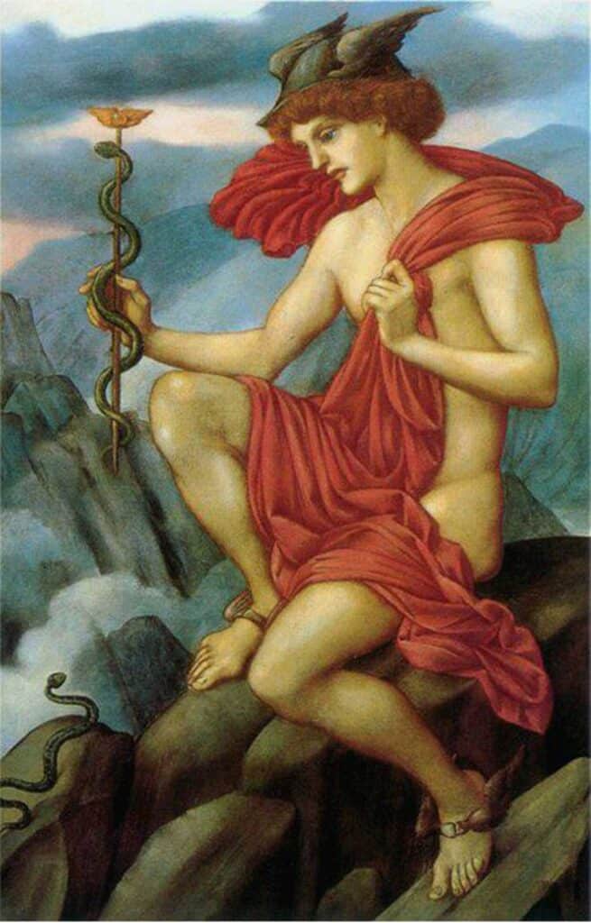 Painting of Hermes with caduceus of Mercury